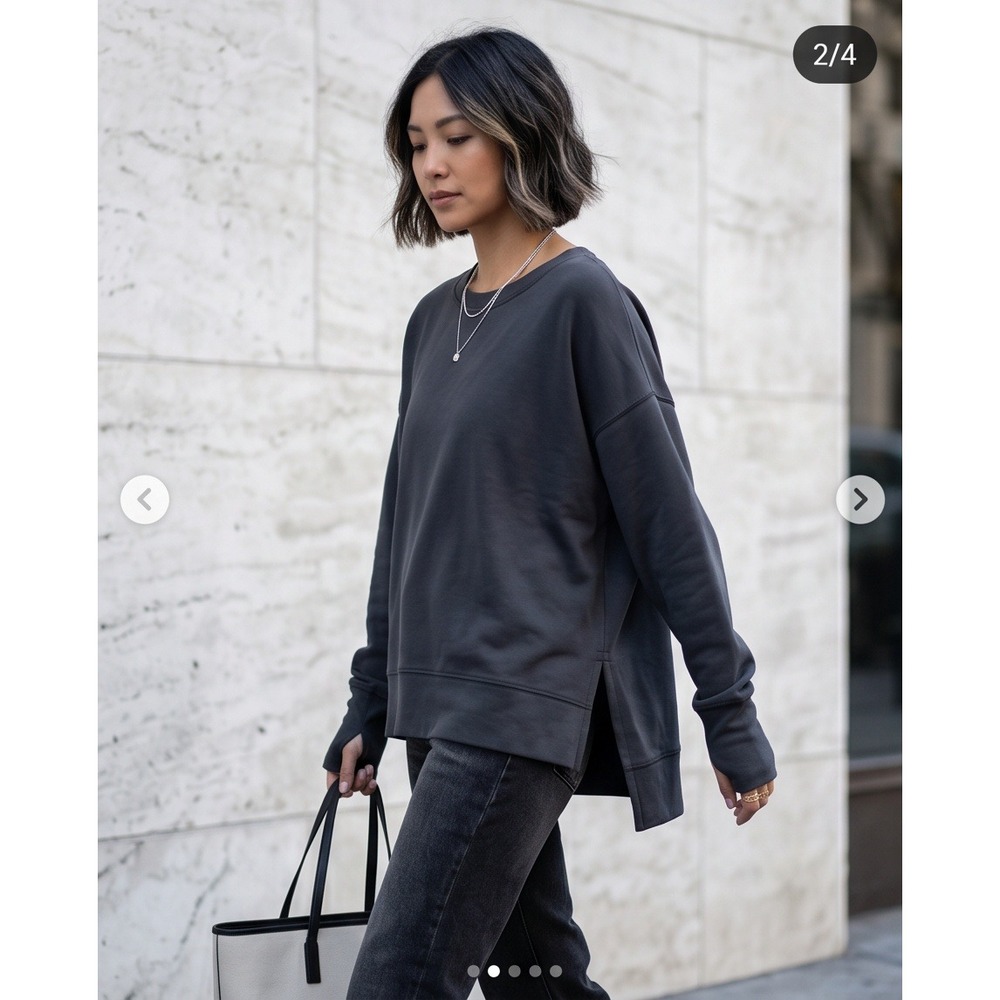 Athleta Charcoal Crewneck Side-Slit Sweatshirt